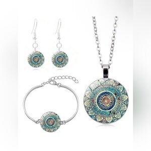 Elegant Mandala Jewelry Set - Blue and Silver